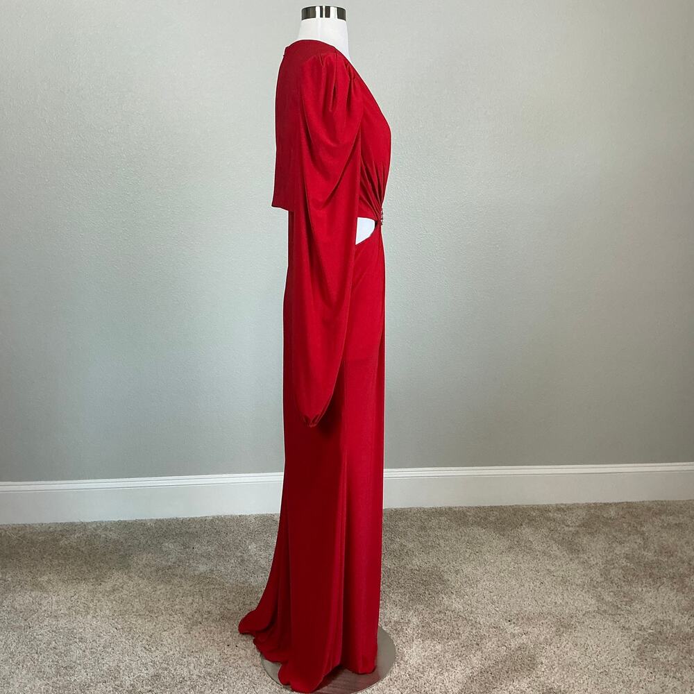Mac Duggal 26727 Red Evening Gown Long Sleeve Cut Out Column Dress Size 10 - Picture 4 of 13